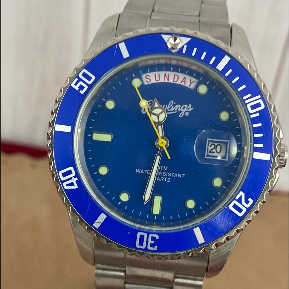Vintage Blue and Silver Rawlings Gold Glove Silver Tone Wristwatch